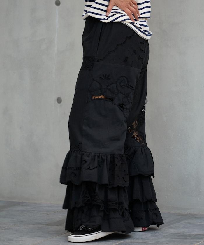 vintage蕾絲桌布改造休閒褲