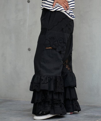 vintage蕾絲桌布改造休閒褲