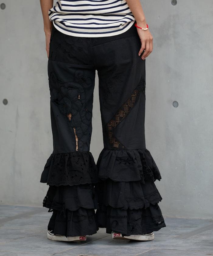 vintage蕾絲桌布改造休閒褲