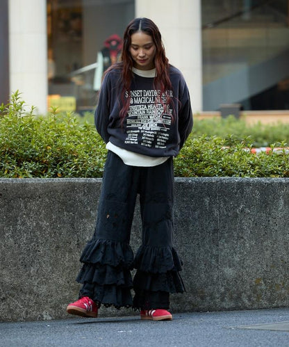 vintage蕾絲桌布改造休閒褲