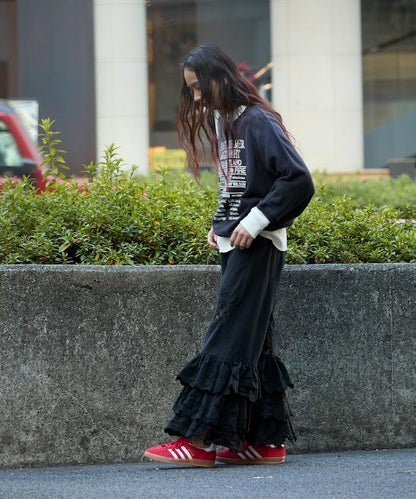 vintage蕾絲桌布改造休閒褲