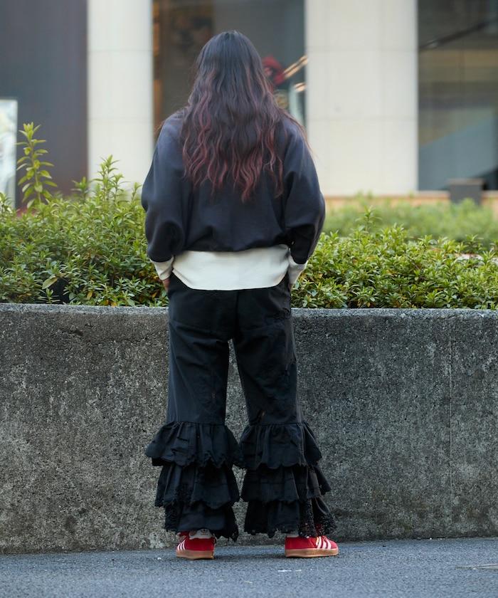 vintage蕾絲桌布改造休閒褲