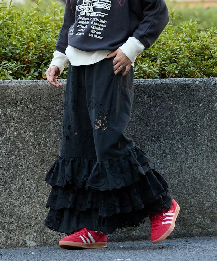 vintage蕾絲桌布改造休閒褲