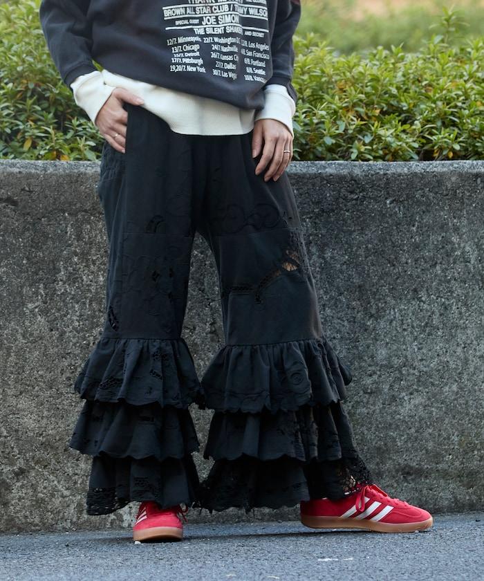 vintage蕾絲桌布改造休閒褲