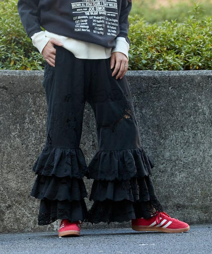 vintage蕾絲桌布改造休閒褲