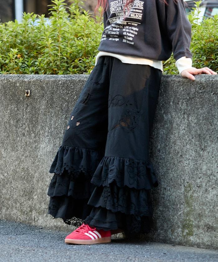 vintage蕾絲桌布改造休閒褲