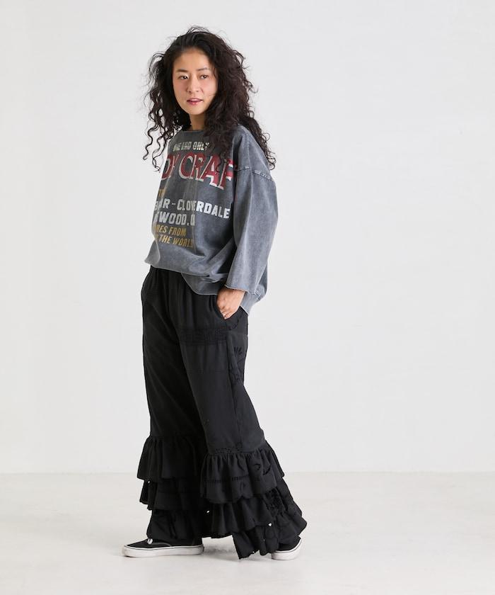 vintage蕾絲桌布改造休閒褲