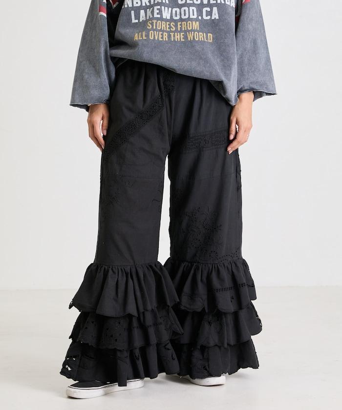 vintage蕾絲桌布改造休閒褲