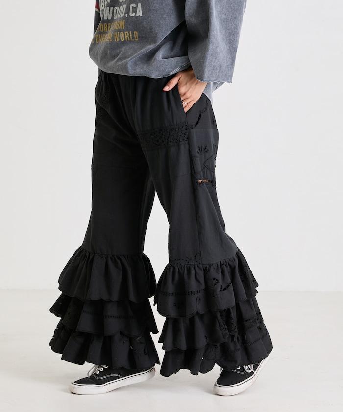 vintage蕾絲桌布改造休閒褲