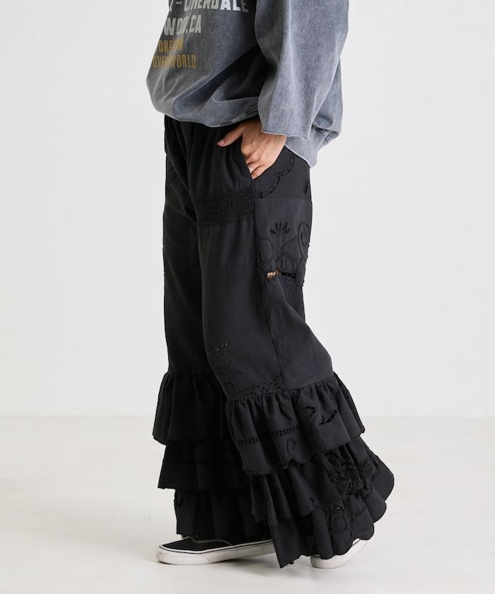 vintage蕾絲桌布改造休閒褲