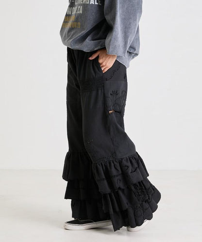 vintage蕾絲桌布改造休閒褲