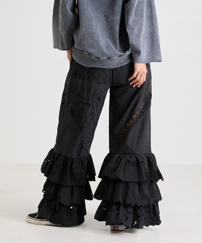 vintage蕾絲桌布改造休閒褲