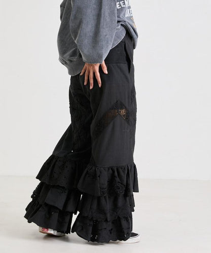 vintage蕾絲桌布改造休閒褲