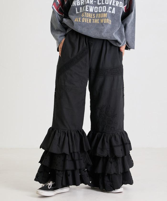 vintage蕾絲桌布改造休閒褲