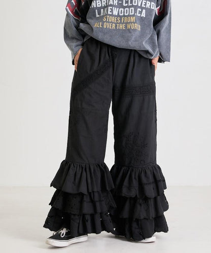 vintage蕾絲桌布改造休閒褲