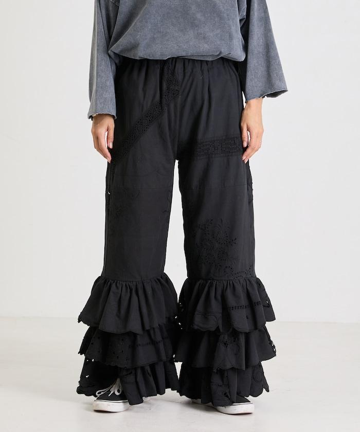 vintage蕾絲桌布改造休閒褲