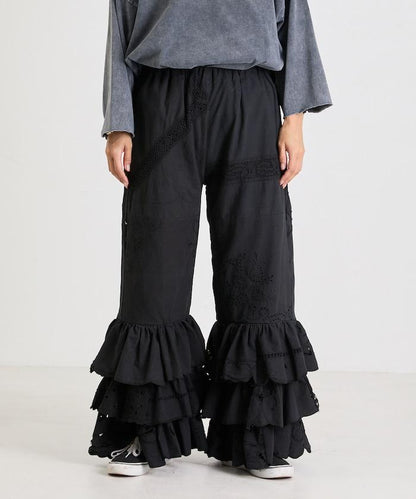 vintage蕾絲桌布改造休閒褲