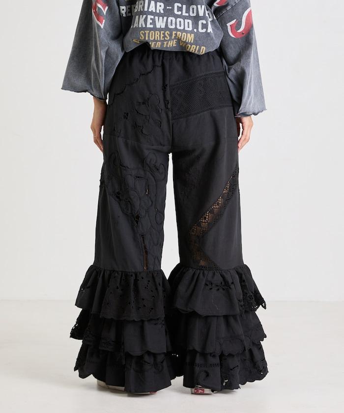 vintage蕾絲桌布改造休閒褲