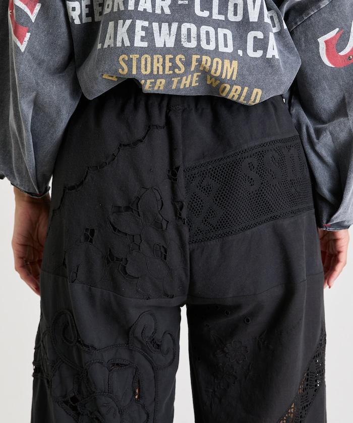 vintage蕾絲桌布改造休閒褲