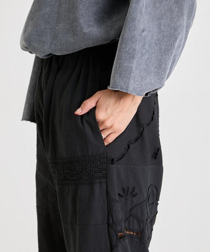 vintage蕾絲桌布改造休閒褲