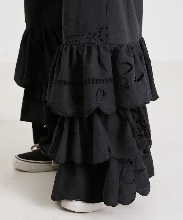 vintage蕾絲桌布改造休閒褲