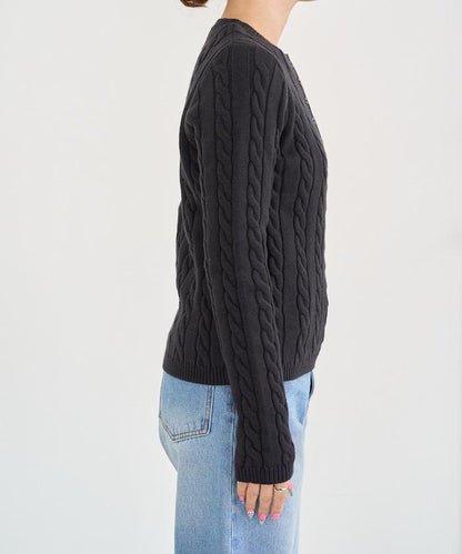單點刺繡 亨利領 麻花針織 套頭針織衫