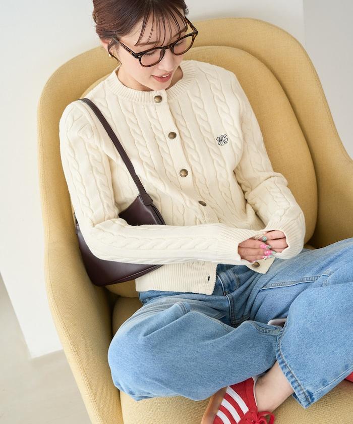 單點刺繡麻花針織金釦針織開衫