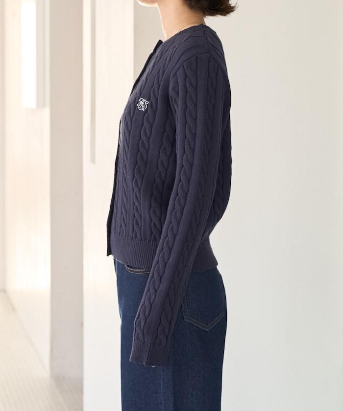 單點刺繡麻花針織金釦針織開衫