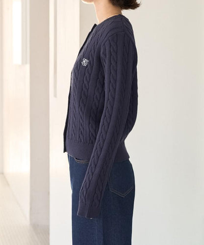 單點刺繡麻花針織金釦針織開衫