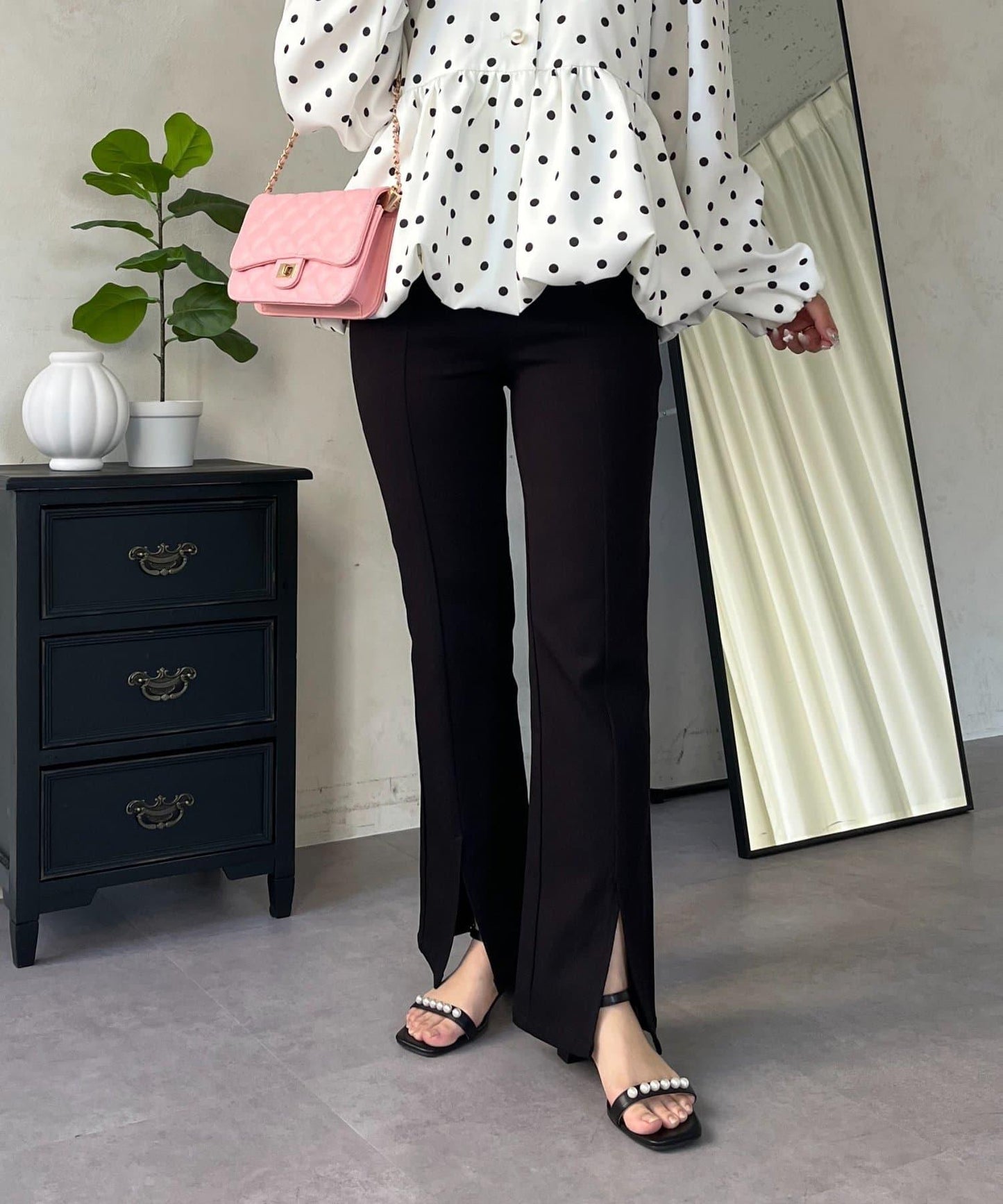 高彈力 前開叉 褲子