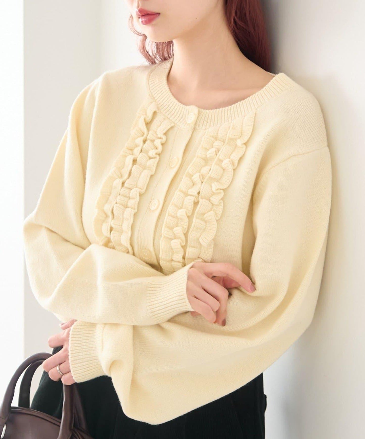 荷葉邊短款針織開衫