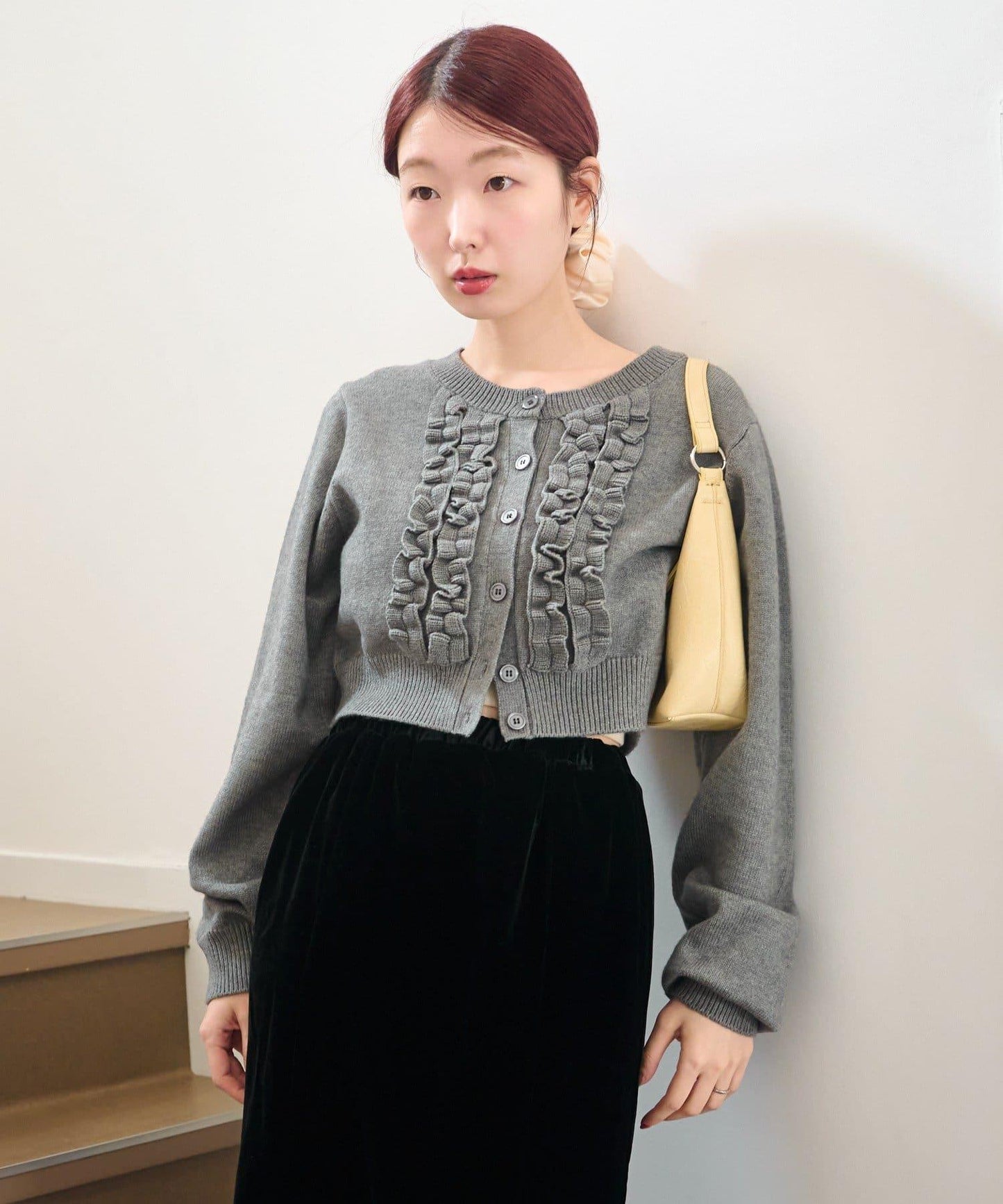 荷葉邊短款針織開衫