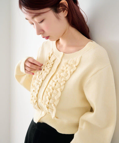 荷葉邊短款針織開衫