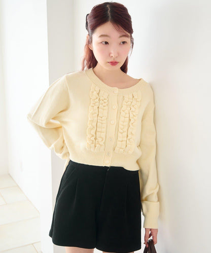 荷葉邊短款針織開衫