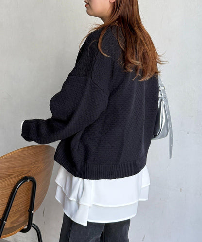 泡泡針織 圓領拉鍊 針織開衫