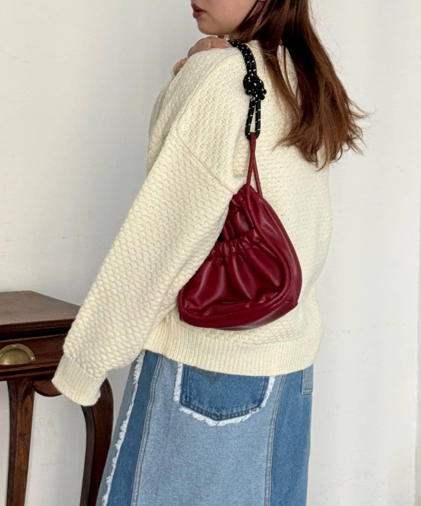 泡泡針織 圓領拉鍊 針織開衫