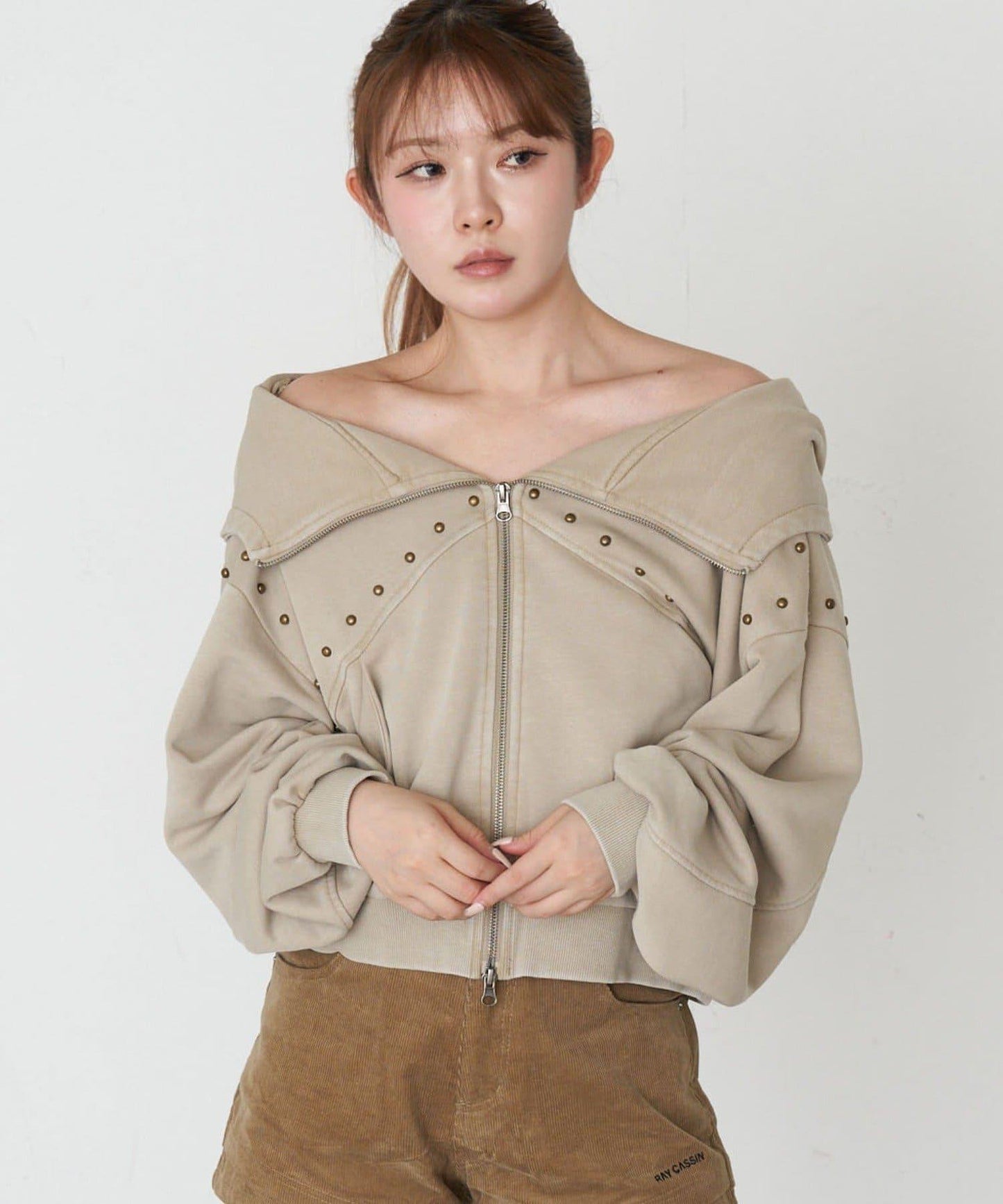 RAY CASSIN 做舊染色 蝙蝠袖 鉚釘 連帽衛衣