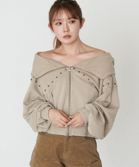 RAY CASSIN 做舊染色 蝙蝠袖 鉚釘 連帽衛衣