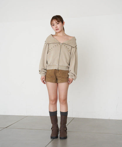 RAY CASSIN 做舊染色 蝙蝠袖 鉚釘 連帽衛衣