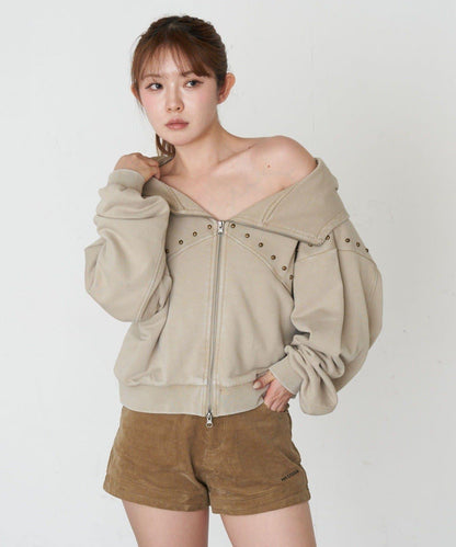 RAY CASSIN 做舊染色 蝙蝠袖 鉚釘 連帽衛衣