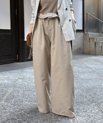 腰部翻折褶皺褲子