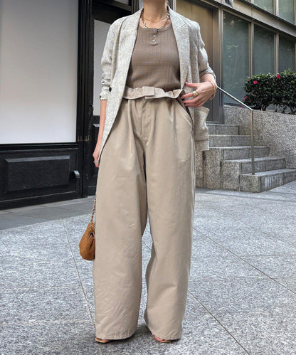 腰部翻折褶皺褲子