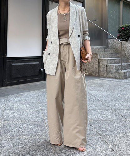 腰部翻折褶皺褲子