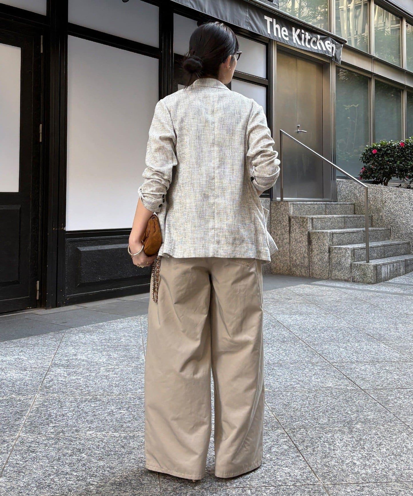 腰部翻折褶皺褲子