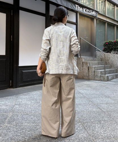 腰部翻折褶皺褲子