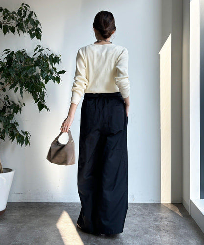 腰部翻折褶皺褲子