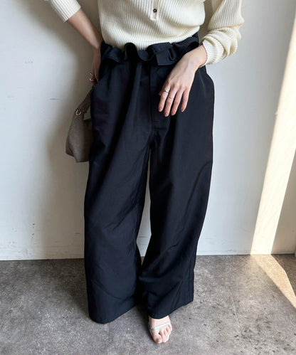 腰部翻折褶皺褲子