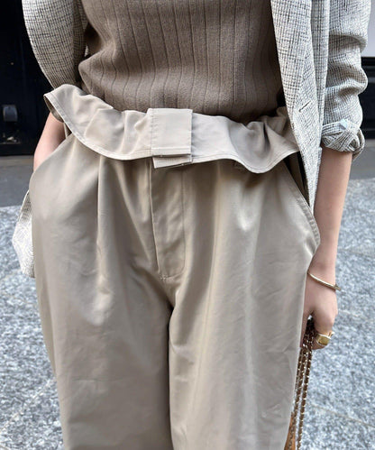 腰部翻折褶皺褲子