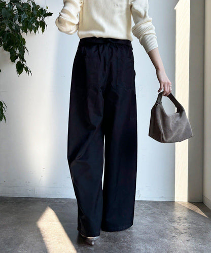 腰部翻折褶皺褲子