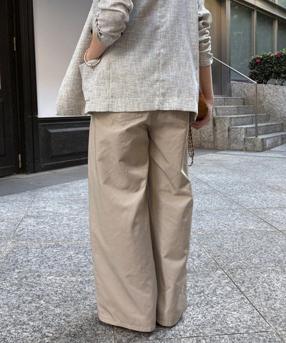 腰部翻折褶皺褲子